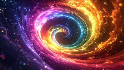 Obraz premium Vibrant Cosmic Swirl of Rainbow Colors and Sparkling Stars.