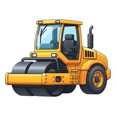 Yellow steamroller isolated on white background 4k video