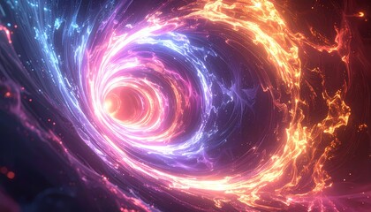 Obraz premium Vibrant Cosmic Wormhole with Swirling Energy and Starlight.