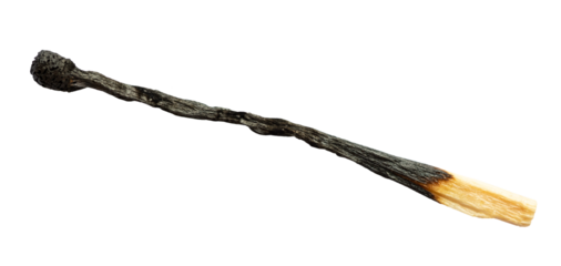 badly burnt household wooden match cutout on white