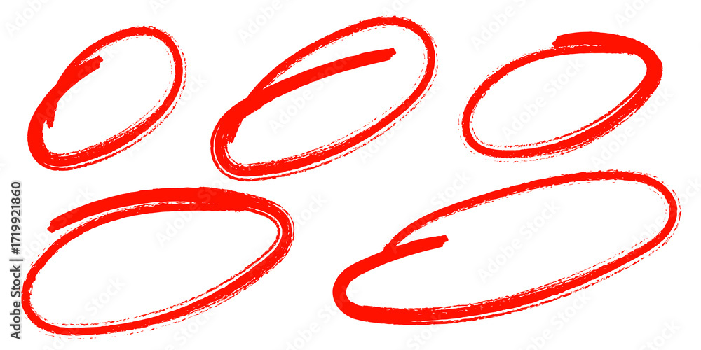 Poster red hand drawn sketch circles isolated on transparent background for highlight