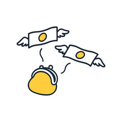 Flying Money Leaving Wallet Vector Illustration – Financial Loss and Expenses Concept