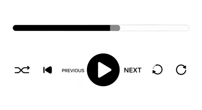 Playback controls shimmer against a dark canvas