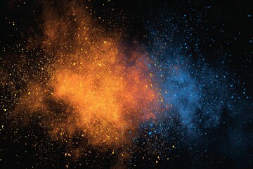 Abstract Colorful Cosmic Dust Explosion in Deep Space Bright Blue and Warm Orange Hues