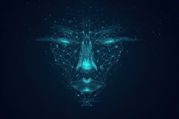 Glowing Blue Geometric Network Face On Dark Starry Background abstract artificial intelligence