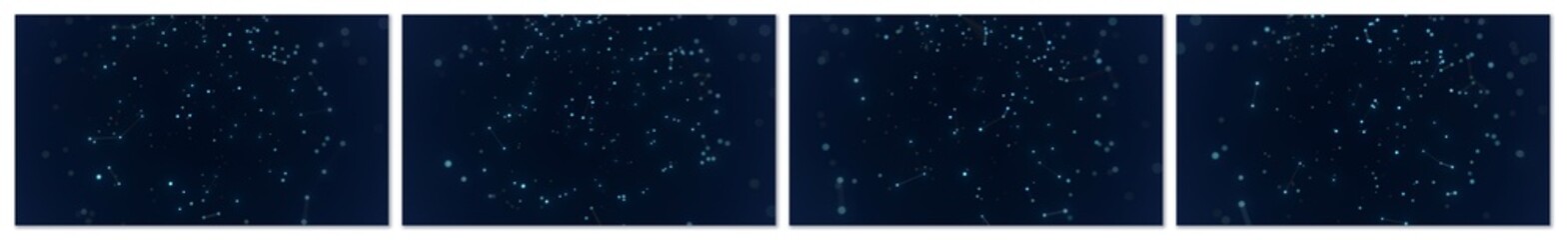 Technology background set of 4. Abstract network plexus with glowing blue dots and connecting lines on a dark background, representing digital technology and data connections.