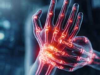 X-Ray View of Human Hand Showing Painful Joints – Medical Anatomy Concept for Arthritis, Inflammation, and Health Technology