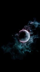 Glowing Ring Of Light Surrounded By Teal And Pink Smoke On Black Background image photo