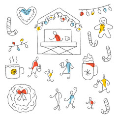 Christmas market minimalist vector illustration