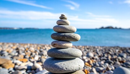 Fototapeta premium Stacked stones on a beach (1)