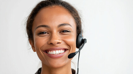 Young Professional Woman with Headset on Modern Call Center Background