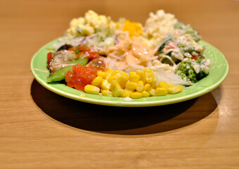 Salad, buffet, healthy food, appetizer, vegetable, diet, colorful, fresh, assortment, mixed, corn, potato salad, broccoli, delicious, meal, lunch, dinner, catering, nutrition, organic, vegan, vegetari
