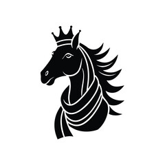 Horse Head Silhouette With Royal Crown And Flag Vector Art Illustration