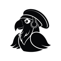 Parrot Head Silhouette Wearing Pirate Hat And Hook Vector Art Illustration