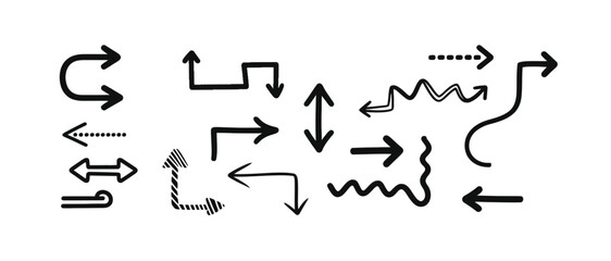 Collection of Hand-Drawn Arrows in Various Styles and Directions