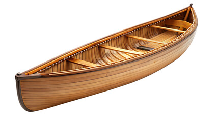 Empty Wooden Canoe with Paddle Holder on Background boat vessel isolated on a transparent background