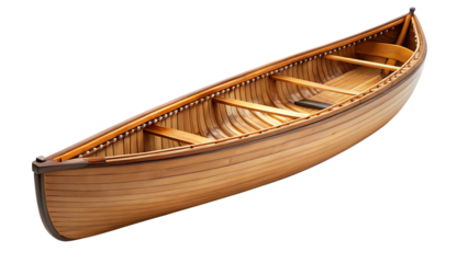 Empty Wooden Canoe with Paddle Holder on Background boat vessel isolated on a transparent background