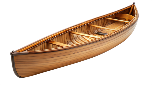 Empty Wooden Canoe with Paddle Holder on Background boat vessel isolated on a transparent background