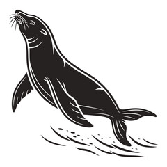 Seal sliding into water silhouette