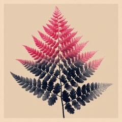Gradient Fern Leaf with Red and Black Stippled Texture on Beige plant foliage
