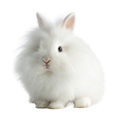Obraz premium Fluffy white rabbit with soft fur sitting calmly on a plain background