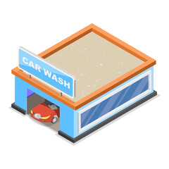 3D Isometric Flat Vector Illustration of Self Car Wash, Vehicle Cleaning Service. Item 4