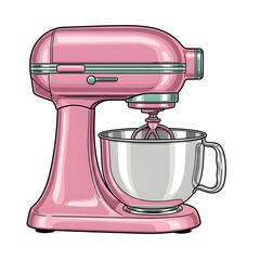 Pink stand mixer with stainless steel bowl isolated on white background 4k video