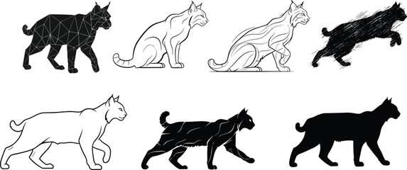 Stylized lynx illustrations &mdash; eight artistic designs including geometric, flowing, sketch, outline, abstract, silhouette, and smooth line styles