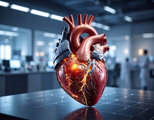 3D render of a heart with futuristic tech