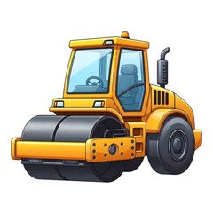 Yellow steamroller for road construction isolated on white background 4k video