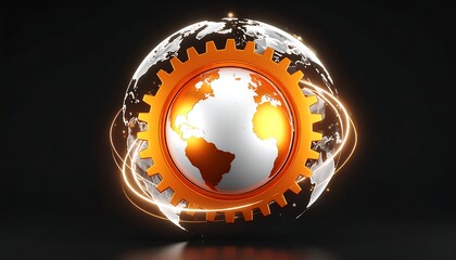 3D render of Earth inside a gear, surrounded by glowing lines