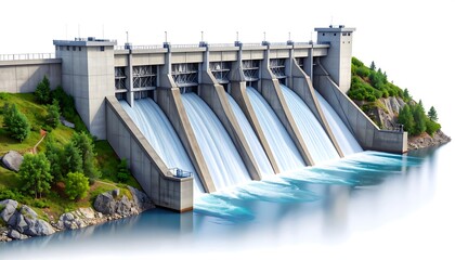 3D rendered dam on a river