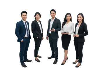 Business Team in Professional Attire Posing for Group Photo on White Background