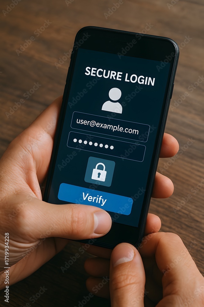 Poster smartphone secure login verification with password.