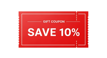 Red gift coupon for saving 10 percent isolated on transparent background