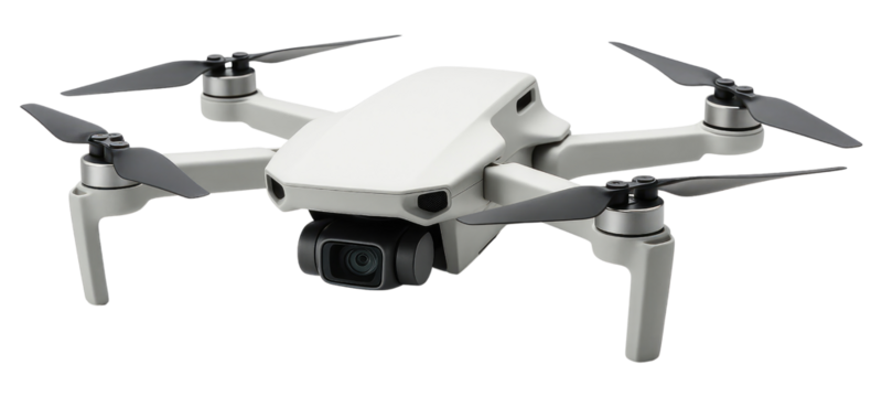 White Quadcopter Drone with Camera and Foldable Arms on White Background aerial photography isolated on a transparent background