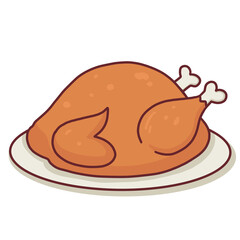 Thanksgiving Roasted Turkey, Happy Holiday Illustration