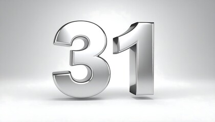 3D rendered metallic silver numbers 31 on a light gray background