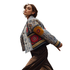 portrait of a young female fashion model standing, Cut out on a transparent background