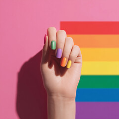 young woman holding a rainbow flag