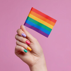 young woman holding a rainbow flag
