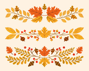 Obraz premium Autumn leaf and berry decorative borders in warm fall colors
