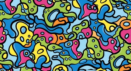 Obraz premium Colorful Seamless Pattern with Liquid Organic Shapes and Irregular Forms in Creative Cartoon Childish Style Groovy Funky Abstract Background Design