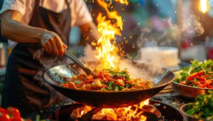 Chef cooking stir fry dish