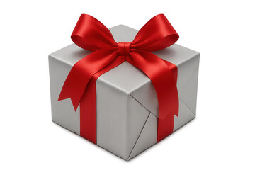 Obraz premium Silver gift box with red ribbon and bow, celebrating holidays, birthdays, and special occasions