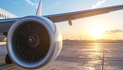 Airplane engine sunset
