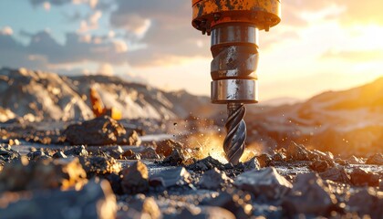 Industrial drill operating outdoors