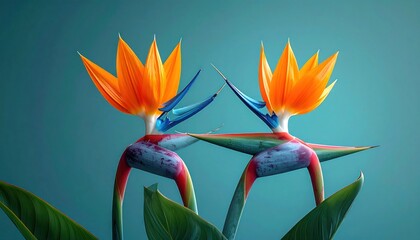 Colorful bird of paradise flowers