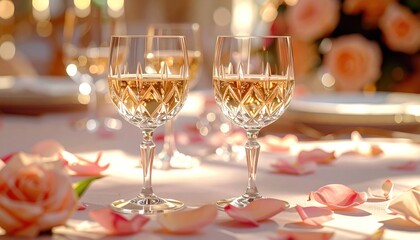 Champagne glasses festive table setting