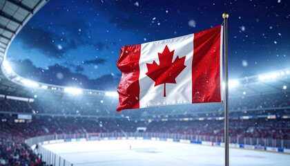 Canada flag over winter hockey arena